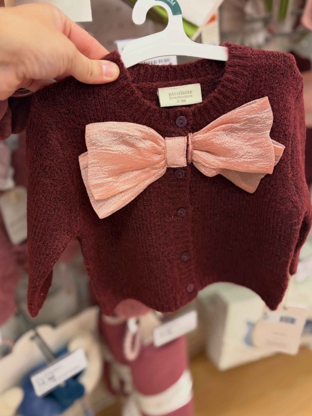 Picolette by Olivia Culpo Target CollabBaby Bow Cardigan - Burgundy w Bow- 12 mo